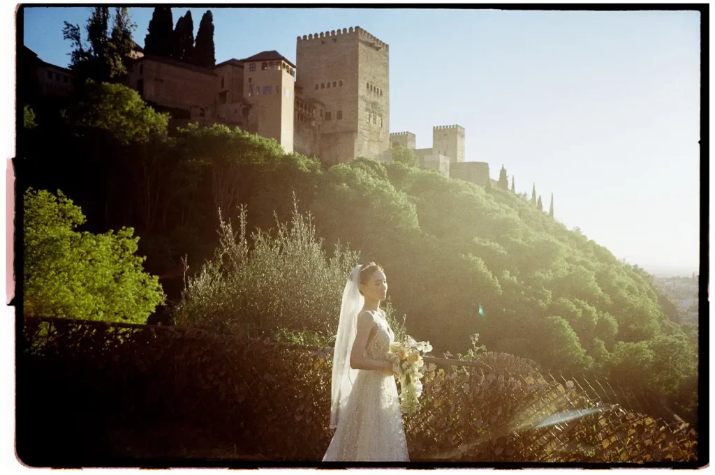 Bride in front of the Alhambra, Granada
